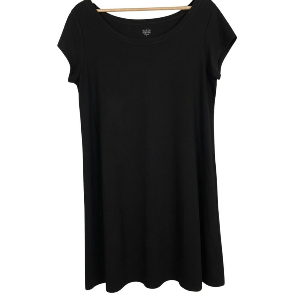 Eileen Fisher Womens L Minimalist Quiet Luxury Stretch Knit T-Shirt‎ Dress Black
